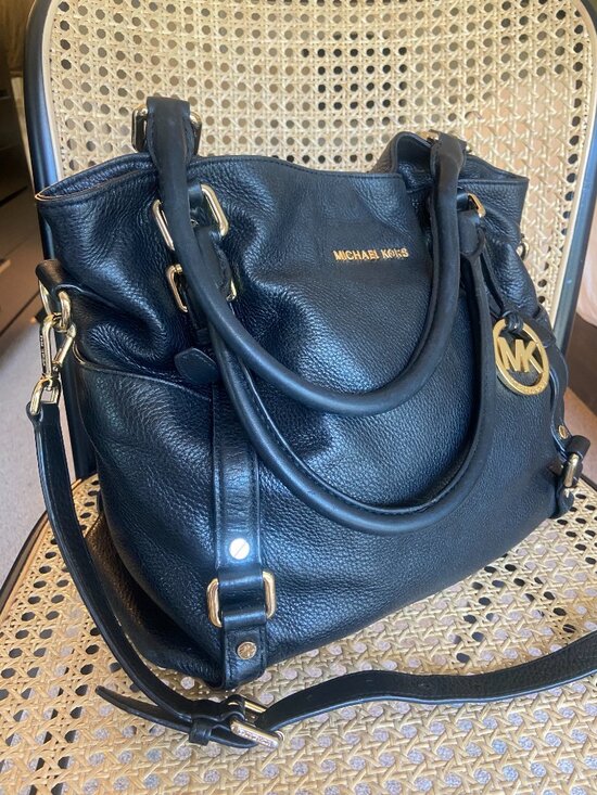 Avril Small Pebbled Leather Satchel in BLACK - Sale  Michael Kors Black Pebbled Leather Satchel